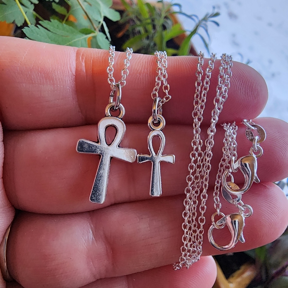 Egyptian Ankh Necklace His & Hers SET 925 Sterling Silver Chain Couples Gift ide